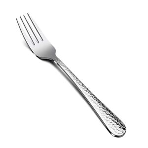 E-far 12-Piece Stainless Steel Hammered Dinner Forks Set, Salad Flatware Forks Use for Home, Kitchen, Restaurant, Round Edge & Mirror Polished, Dishwasher safe – 7.9 Inches