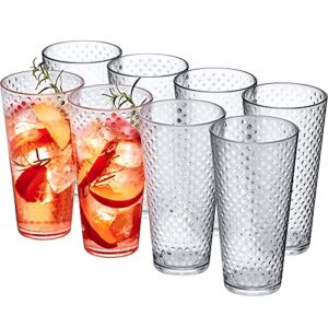 Amazing Abby – Polka Dot – 24-Ounce Plastic Tumblers (Set of 8), Plastic Drinking Glasses, All-Clear High-Balls, Reusable Plastic Cups, Stackable, BPA-Free, Shatter-Proof, Dishwasher-Safe