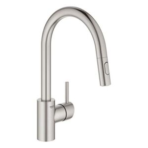 GROHE 32665DC3 Concetto Single-Handle Kitchen Sink Faucet with Pull-Down Sprayer, Brass, SuperSteel Infinity