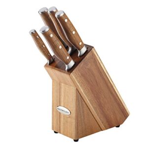Rachael Ray Cucina 6-Piece Japanese Stainless Steel Knife Block Set with Acacia Handles
