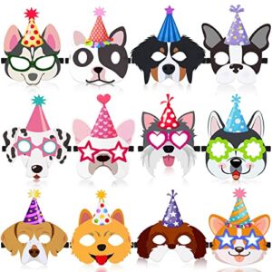12 Pcs Dog Party Favor Masks for Kids Funny Soft Felt Masks Puppy Themed Birthday Supplies Banner Decoration for Dog Pet Birthday Animal Costume Halloween Cosplay Party Favors Baby Shower, 12 Styles