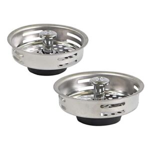 Highcraft 9843-2 Stainless Steel Kitchen Sink Strainer Basket Replacement for Standard Drains (3-1/2 Inch) -Universal Style Rubber Stopper (Pack of 2)