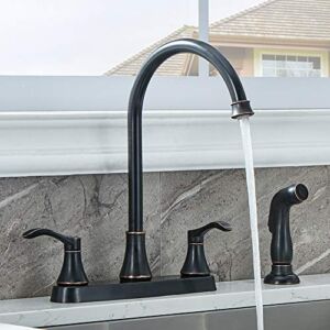 VALISY Commercial Lead-Free Oil Rubbed Bronze Two Handle Kitchen Sink Faucet with Side Sprayer, 3 Hole or 4 Hole Faucets for Rv Kitchen Sinks with High-Arc Spout & Side Spray
