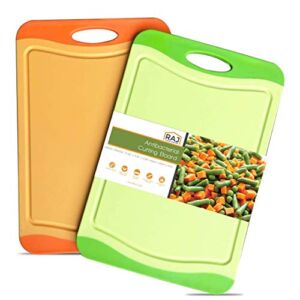 Raj Plastic Cutting Board Reversible Cutting board, Dishwasher Safe, Chopping Boards, Juice Groove, Large Handle, Non-Slip, BPA Free (X-Large, Lime Green & Orange)