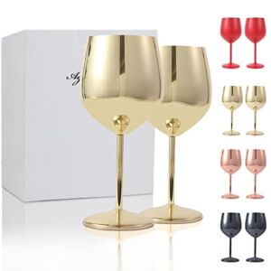 Wine Glasses 18/8 Stainless Steel, Set of 2 Aghook 16 Oz Stemmed Wine Goblets, BPA Free Copper Coated Shatterproof, Elegant Tone Drinkware for Champagne and Cocktails, Great for Daily, Formal, Party