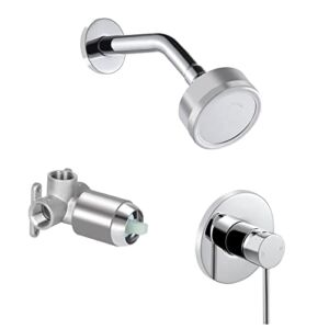 KINSE Shower Trim Kit with Valve, Single-Spray 3-inch High-Pressure Shower Head, Shower Faucet Combo Set Wall Mounted, Stainless Steel