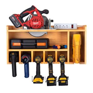 Iron Forge Tools Power Tool Organizer for Garage – Fully Assembled Wood Tool Chest, 5 Drill Charging Station and Circular Saw Holder – Great Workshop Organization and Storage Gift for Men