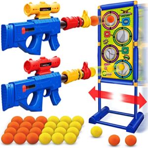 Cusocue Gun Toy for 5 6 7 8 9 10 11 12 Years Old Boys Girls, Kid Cool Toys Guns Carnival Games with Moving Shooting Target, 2 Blaster Guns, 24 Foam Balls, Indoor Outdoor Toys for Kids, Birthday Gifts