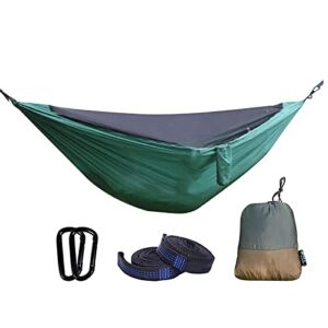 Camping Hammock Swing For Outdoor Activities Two-Color Splicing Camping Accessories With Automatic Quick Opening Mosquito Net Bearing Weight 300kg (Dark green solid)
