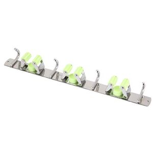 Mop Hanger, 304 Stainless Steel Material Wall Mounted Installation Mop Holder Green Color Polished Surface Large Load Bearing 3 Racks 4 Hooks for Bathroom