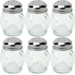 Set of 6 Spice & Cheese Shakers – 5 oz. Glass Server with Metal Lid for Parmesan and Mozzarella by Back of House Ltd.