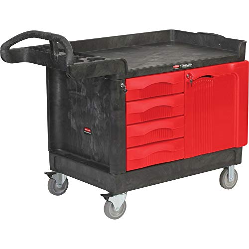 Rubbermaid Commercial Products Trademaster 4 Drawer Mobile Work Center with Cabinet, 49 inch L x 27 inch W x 28 inch H, Black/Red (FG453388BLA) | The Storepaperoomates Retail Market - Fast Affordable Shopping