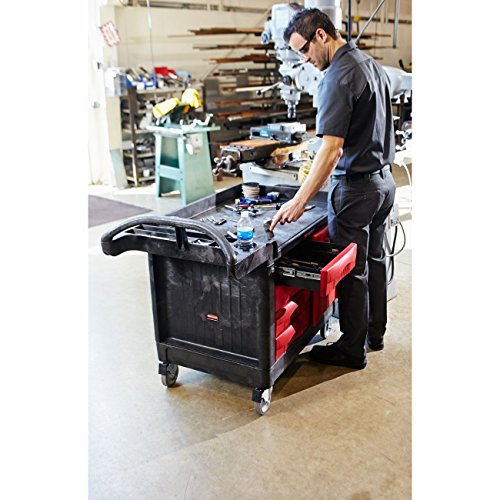 Rubbermaid Commercial Products Trademaster 4 Drawer Mobile Work Center with Cabinet, 49 inch L x 27 inch W x 28 inch H, Black/Red (FG453388BLA) | The Storepaperoomates Retail Market - Fast Affordable Shopping