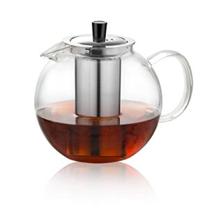 1500m Glass Teapot with Removable Stainless Infuser(52oz), Ehugos Stovetop Safe Large Tea Pot, Hand Crafted Kettle for Women and Adult, for Loose Leaf Tea, Hot and Iced Water, Juice Beverage