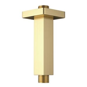 KATAIS 4 Inch Ceiling Mount Shower Arm and Flange, Brushed Gold,Solid Brass, Square