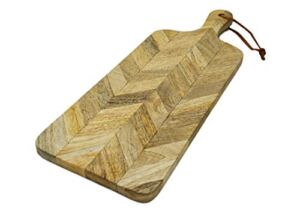 Mango Wood Mosaic Cutting Board Small With Leather Loop | Rustic Modern Design Serving Platter by Alchemade