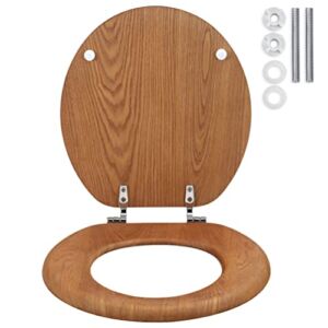 Wood Toilet Seat Round with Zinc Alloy Metal Hinges, Wooden Toilet Seat for American Standard Size Toilet Seats, Easy to Install, Wood