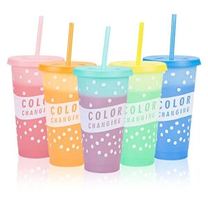 Nuovoo 24 oz Tumbler Bulk, Stacking Iced Coffee Cup with Lid And Straw, Reusable Color Changing Cups for Smoothie Juice Soda Boba Slushie Women Party Birthday Camping DIY Gifts, 5 Pack
