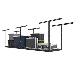 FLEXIMOUNTS 2×8 Overhead Garage Storage Rack,Adjustable Garage Storage Organization Systerm,Heavy Duty Metal Garage Ceiling Storage Racks,400lbs Weight Capacity,Black
