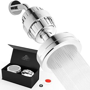 Shower Head and 15 Stage Shower Filter – Filtered Shower Head Combo Removes Chlorine, Heavy Metals, Impurities & Soften Water – High Pressure Rainfall Shower Head with Vitamin C & E Cartridges