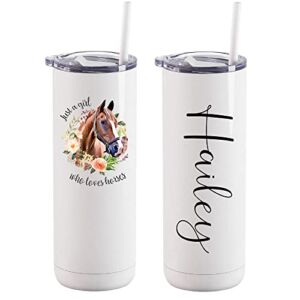 Personalized Horse Gift, Horse Tumbler with Straw and Lid, Horse Gifts for Women and Girls, Personalized Horse Tumbler, Horse Trainer Gift, Horse Lover Gift, Equestrian Gifts (20 oz with Sliding Lid)