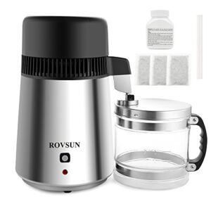ROVSUN 1.1 Gallon/4L Water Distiller Stainless Steel for Home, 750W Distilled Water Machine Maker Water Distillers Countertop with Glass Container, 1L/H