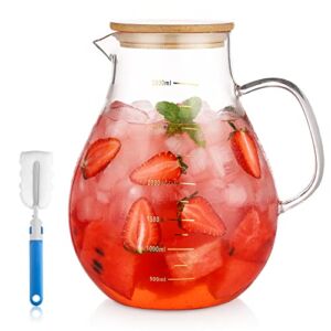 95 Ounce Large Glass Pitcher with Lid and Handle – Heat Resistant Borosilicate Beverage Carafe for Juice and Iced Tea