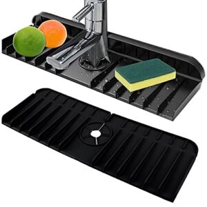 AZEEM Kitchen Sink Splash Guard-Faucet mat Kitchen Sink countertop Dry-Faucet Splash drip Catcher for Sink-Silicone Faucet mat for Water Drainage- Silicone Faucet Handle drip Catcher (Black)