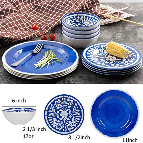 Melamine Dinnerware Set – 12 Pcs Dinner Dishes Set for Outdoor Use, Dishwasher Safe, Unbreakable, Blue | The Storepaperoomates Retail Market - Fast Affordable Shopping