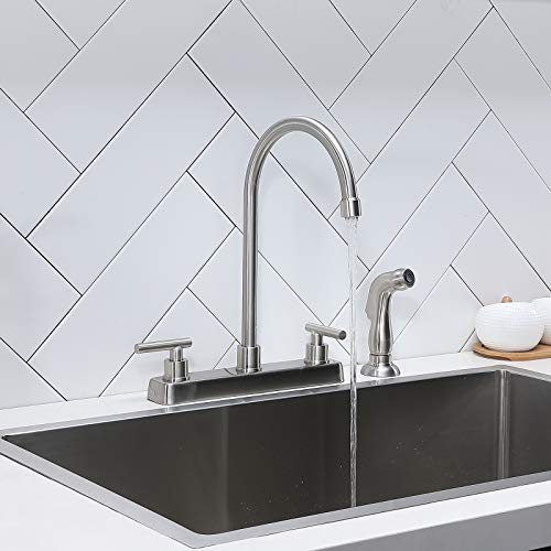 Hotis Kitchen Faucet with Sprayer, Brushed Nickel 4 Hole 3 Hole Kitchen Faucet, Stainless Steel High Arc Swivel 2 Handle Kitchen Sink Faucet with Pull Out Side Sprayer | The Storepaperoomates Retail Market - Fast Affordable Shopping