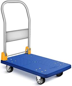 YSSOA Platform Truck with 440lb Weight Capacity and 360 Degree Swivel Wheels, Foldable Push Hand Cart for Loading and Storage, Blue