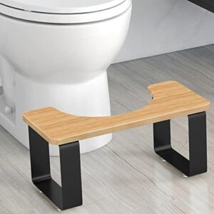WOWOO 7″ Squatting Toilet Stool, Bathroom Poop Stool for Adults, Wooden with Metal Potty Stool Anti-Slip, Brown and Black