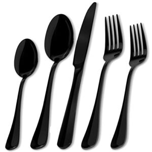 Black Silverware Set, Aisoso 20 Piece Stainless Steel Flatware Cutlery Set Service for 4, Include Knife Fork Spoon, Stylish Mirror Finish, Dishwasher Safe Perfect for Home Kitchen Restaurant
