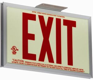 Jessup Glo Brite 7210-SAF-2-B P50 Non Electrical, Glow-in-The-Dark (Photoluminescent) Screen-Printed Eco Exit Sign, Double-Sided with Aluminum Frame and Bracket, 7.5″ by 13″, Red