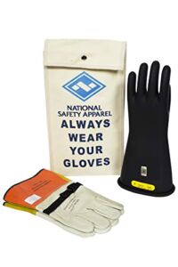 National Safety Apparel KITGC2B09 Class 2 Black Rubber Voltage Insulating Glove Kit with Leather Protectors, Max. Use Voltage 17,000V AC/ 25,500V DC (KITGC209)