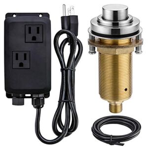 SINKINGDOM SinkTop Air Switch Kit (Long Full Brass Button) for Disposal, Dual Outlet, (Brushed Nickel)