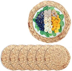 6 Pack Woven Placemats,Natural Water Hyacinth Weave Placemat Round Braided Rattan Tablemats 12.9”