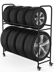 Rolling Tire Rack – Metal, Adjustable, Tire Stand & Protective Cover, Included 4 Adjustable non rolling Legs [Updated 44” L With 4 Wheels included]