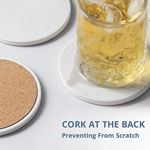 LIFVER Absorbent Drink Coasters with Holder, Set of 6 Ceramic Coasters with Cork Base, White Stone Coasters for Wooden Table, Housewarming Gift, White Elephant Gifts Idea, for Home Decor, 4 inches | The Storepaperoomates Retail Market - Fast Affordable Shopping