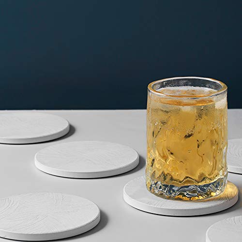 LIFVER Absorbent Drink Coasters with Holder, Set of 6 Ceramic Coasters with Cork Base, White Stone Coasters for Wooden Table, Housewarming Gift, White Elephant Gifts Idea, for Home Decor, 4 inches | The Storepaperoomates Retail Market - Fast Affordable Shopping