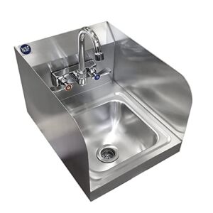Commercial Stainless Steel Wall Mounted Hand Sink with Side Splash and Gooseneck Faucet | NSF