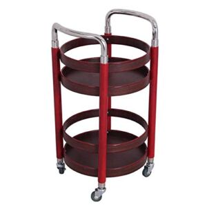 YGCBL Multifunction Portable Hand Trucks,Trolleyserving Trolley Cart Restaurant Kitchen Movable Red 2 Tier Solid Wood Aluminum Alloy Rubber Wheel with Guardrail, Carrying Capacity 15 Kg,Red,40 X 80 c