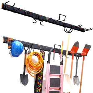 Homeon Wheels Tools Storage Rack system, for Room, Garage Organizer &Garden Organizer, Heavy-duty Solid and Easy to Install, Holds 10 hooks & Max 420 lbs, Holds Shovels, Rakes, Maps, Skis and Bikes