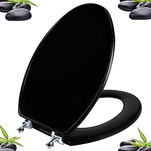 Black Elongated Toilet Seat Natural Wood Toilet Seat with Zinc Alloy Hinges, Easy to Install also Easy to Clean, Scratch Resistant Toilet Seat by Angol Shiold (Elongated, Black) | The Storepaperoomates Retail Market - Fast Affordable Shopping