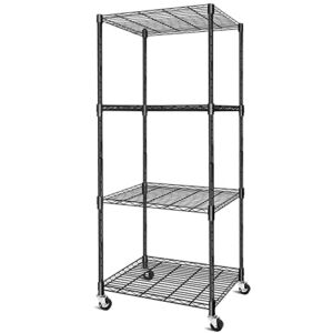 N&F Hlyluoyi 4-Shelf Storage Rack, Garage Shelves Heavy Duty，Metal Shelving with Wheels, 165 Pounds Per Utility Shelf Unit, Wire Rack Organizer (13.4D x 23.2W x 49.8H)