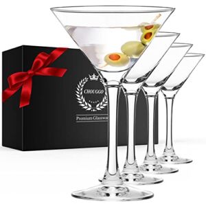 Chouggo Martini Glasses Set of 4, Hand Blown Premium Crystal Cocktail Glasses, for Bar, Martini, Cosmopolitan, Manhattan, Gimlet, Pisco Sour – 9Oz, Clear
