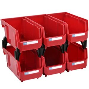 Long parts storage bins garage Storage Bins Plastic Stackable Storage Bins Parts Storage Organizer (Red, L10.6 inch*W5.5 inch*H5 inch)