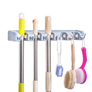 Broom Holder Wall Mount, McoMce Broom Holder with 5 Positions and 6 Hooks, Broom and Mop Holder Wall Mounted for Garage, Home & Garden Tool Organizing, Practical Mop and Broom Holder Wall Mount(Gray)