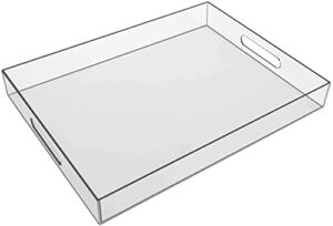 Sooyee Acrylic Tray,16″ x 12″ Plastic Tray,Decorative Tray,Serving Trays for Coffee Table,Kitchen,Bathroom,Food,Vanity Countertop,Large Ottoman Tray with Handles,Clear