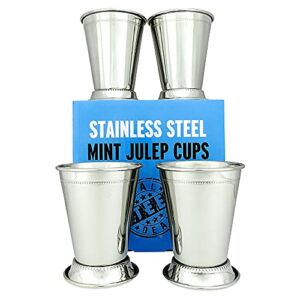 Mint Julep Cups: Stainless Steel Glasses, Set of 4, Metal 12 oz Cocktail Glasses, Party Supplies (4)